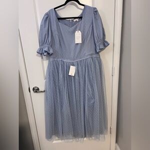 Ivy City Co Light Blue Midi Dress with Ruffle Sleeves